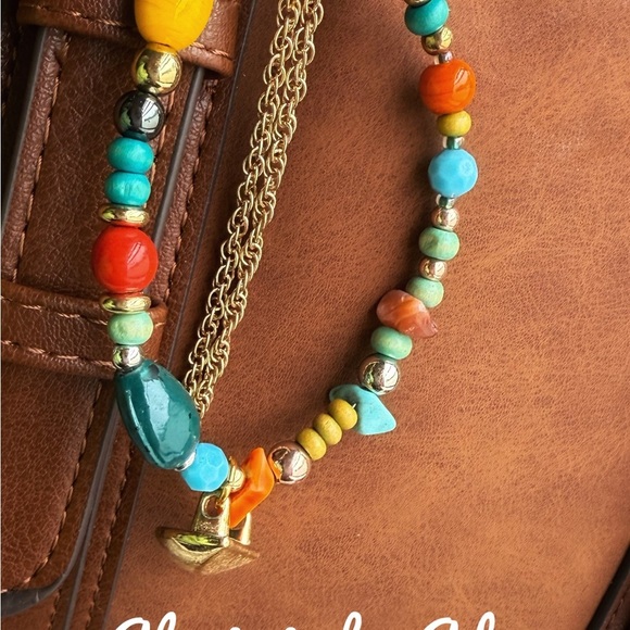 Colorful Beaded Necklace bag charms with Gold Accents - Picture 3 of 5